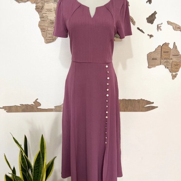 VFSHOW Women Pleated Notch Neck Purple Dress- Small - Picture 2 of 3